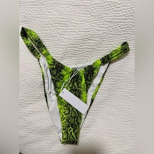 Neon Green Snake-Print High-Cut Bikini Bottom